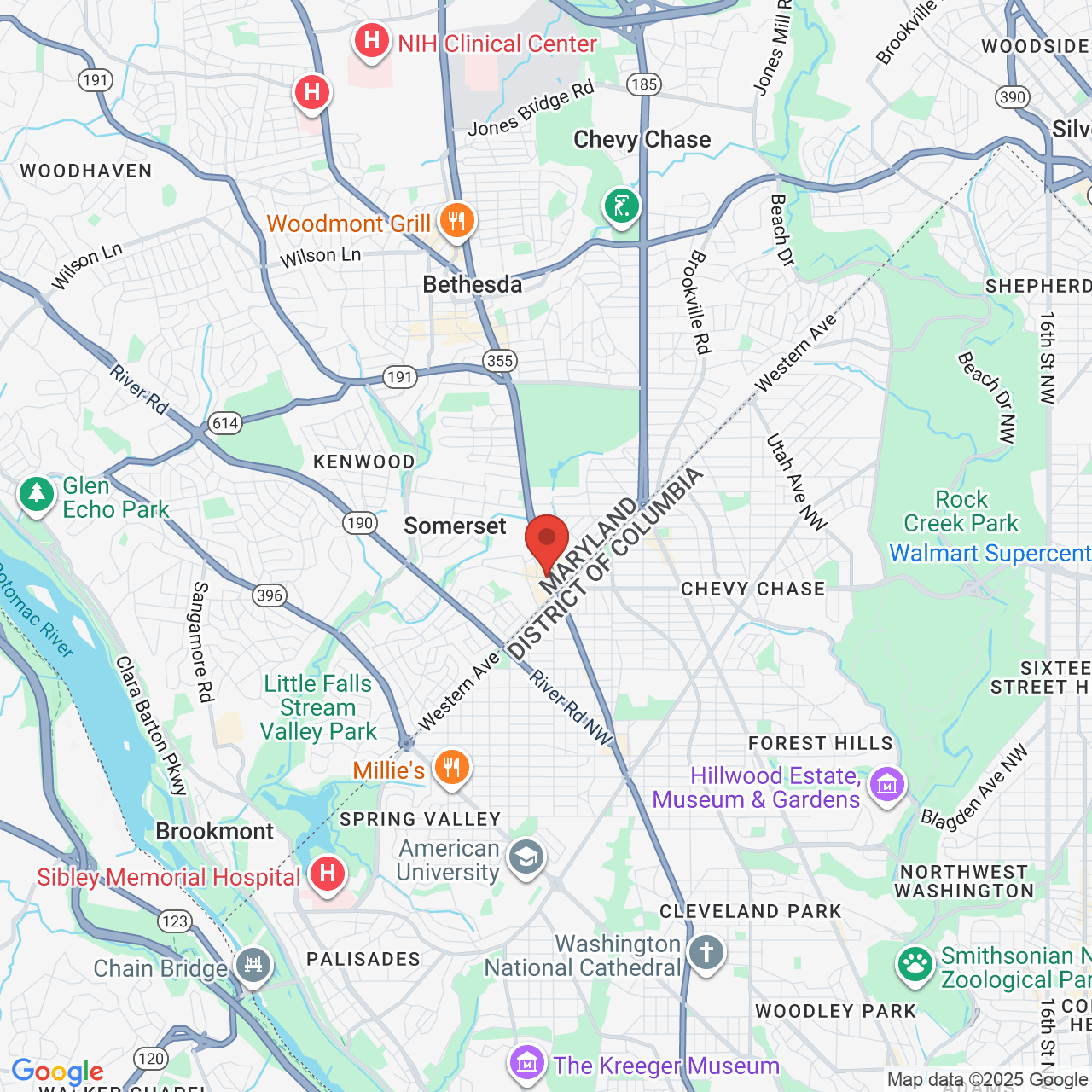 Google map image of our location in 4407 Willard Ave Chevy Chase, MD