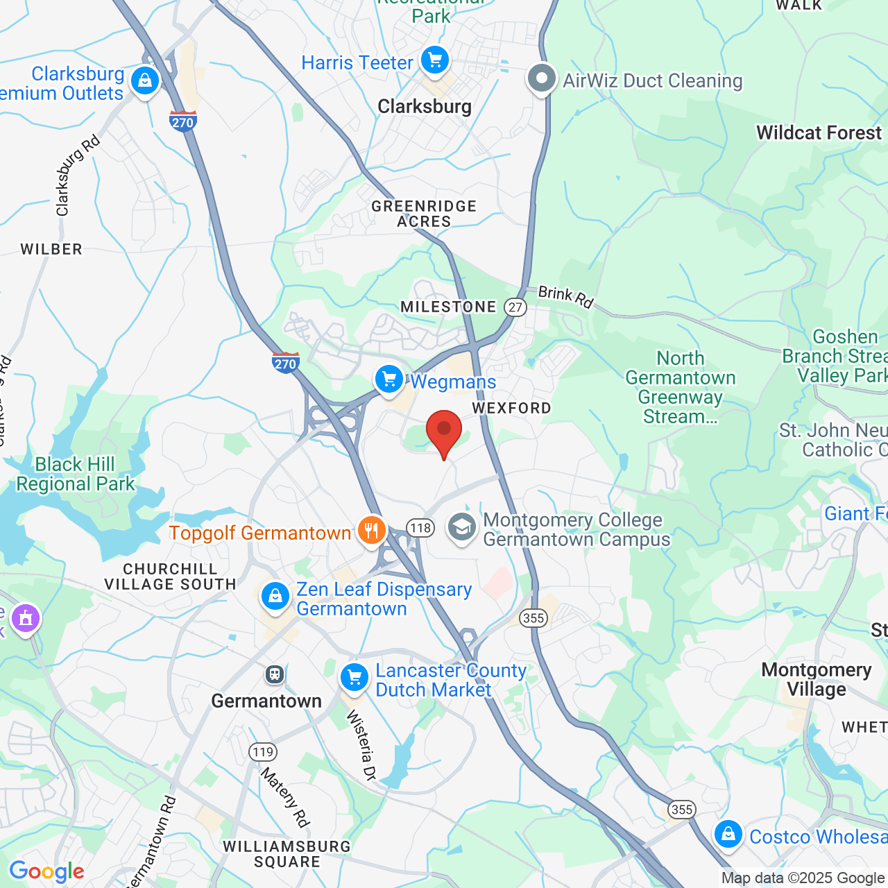 Google map image of our location in 20528 Boland Farm Rd Germantown, MD
